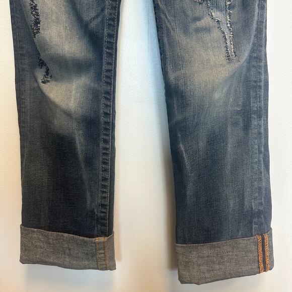 True Religion Low-Rise Straight Jeans Distressed Dirty Wash Grunge Thrashed Edgy - Picture 5 of 11
